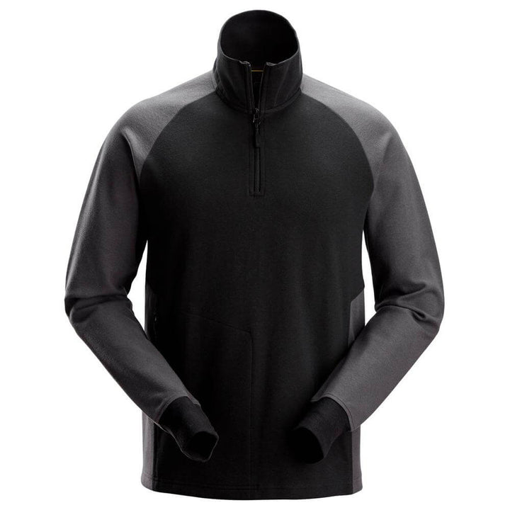 Snickers 2841 Two Coloured Half Zip Sweatshirt Black Steel Grey Main #colour_black-steel-grey