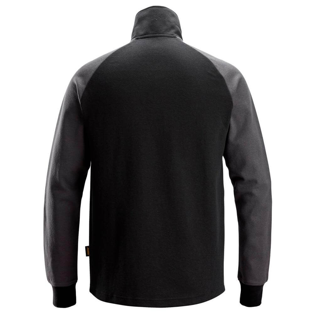 Snickers 2841 Two Coloured Half Zip Sweatshirt Black Steel Grey back #colour_black-steel-grey
