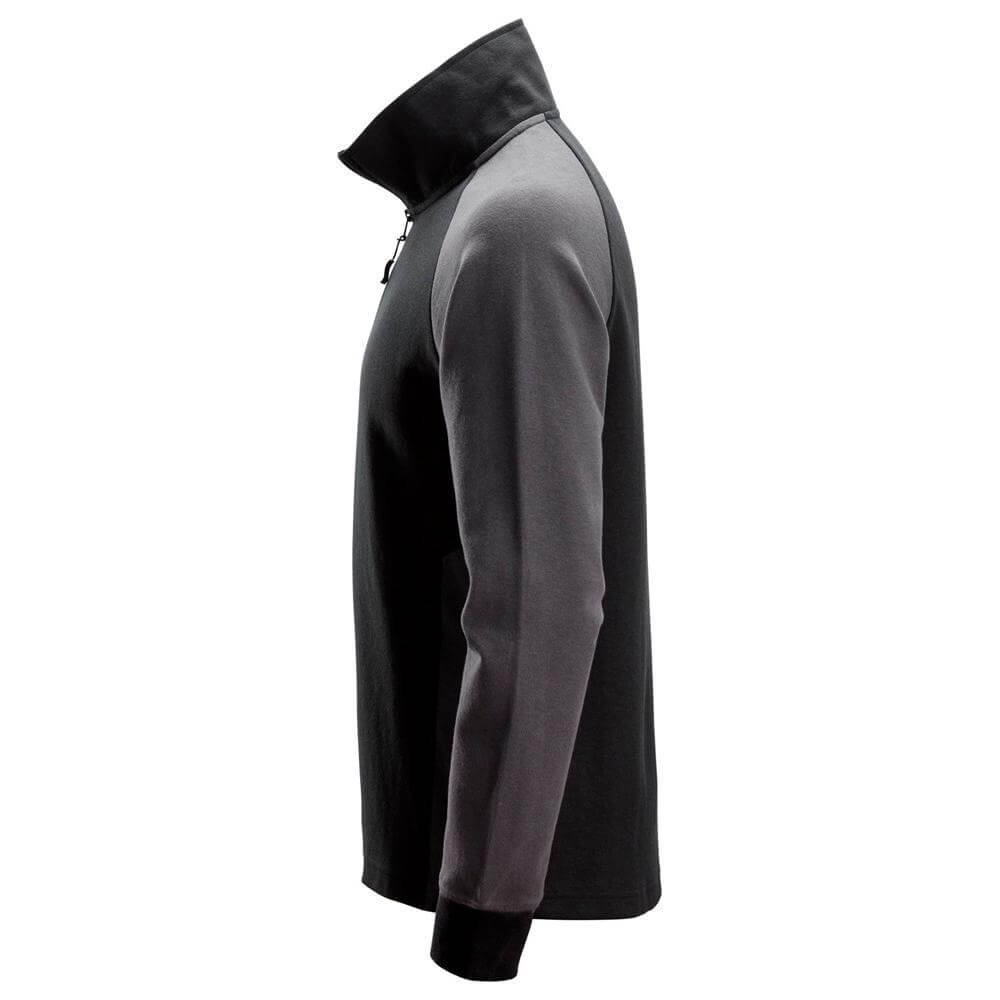 Snickers 2841 Two Coloured Half Zip Sweatshirt Black Steel Grey left #colour_black-steel-grey
