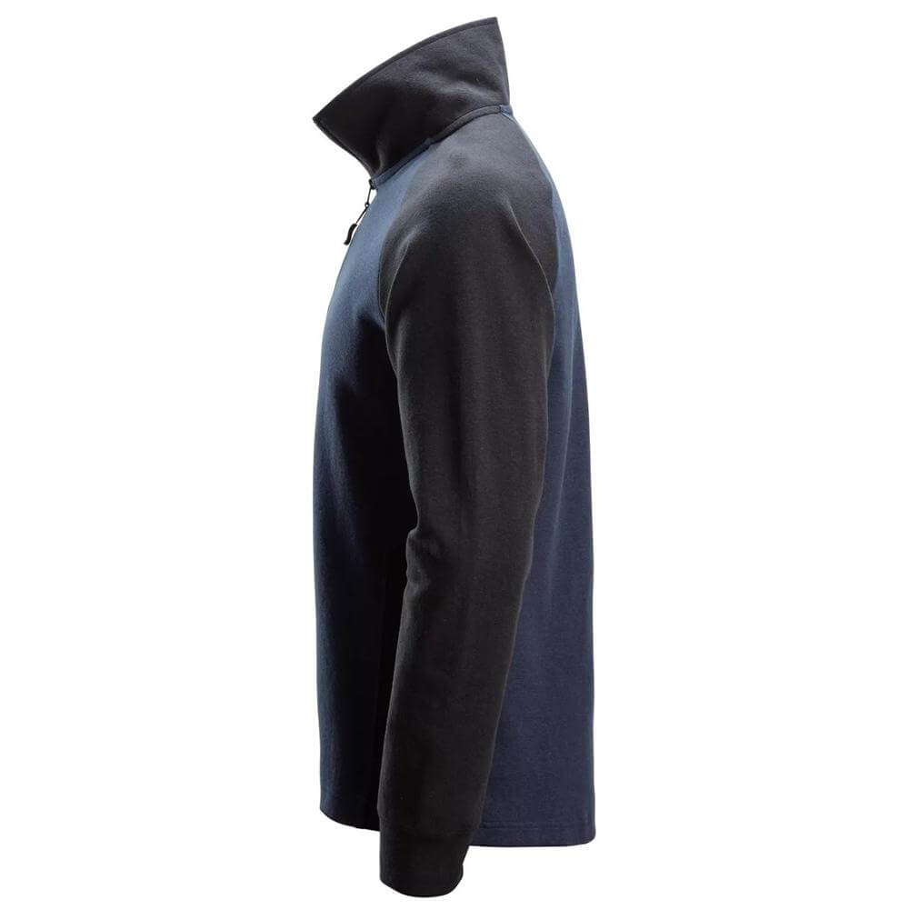 Snickers 2841 Two Coloured Half Zip Sweatshirt Navy Black left #colour_navy-black