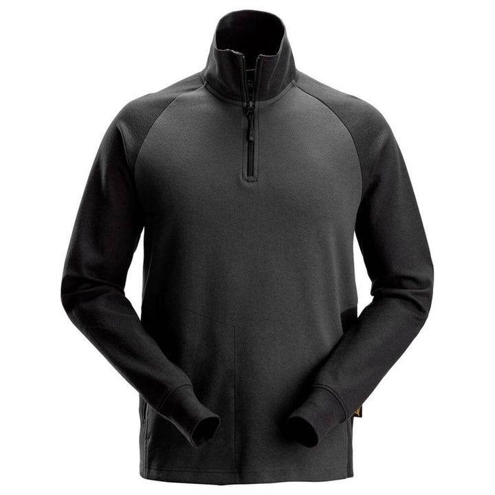 Snickers 2841 Two Coloured Half Zip Sweatshirt Steel Grey Black Main #colour_steel-grey-black