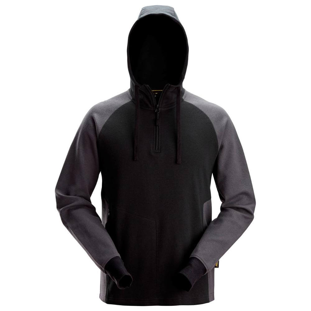 Snickers 2842 Two Coloured Half Zip Hoodie Black Steel Grey Main #colour_black-steel-grey