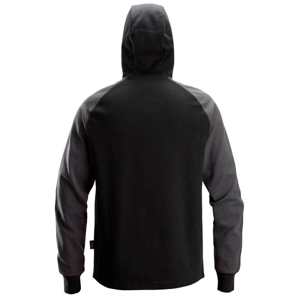 Snickers 2842 Two Coloured Half Zip Hoodie Black Steel Grey back #colour_black-steel-grey