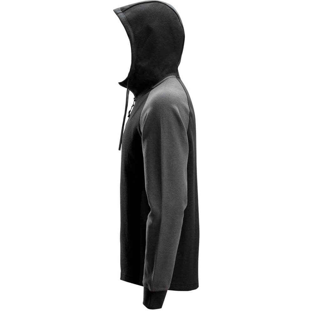 Snickers 2842 Two Coloured Half Zip Hoodie Black Steel Grey left #colour_black-steel-grey