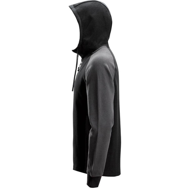 Snickers 2842 Two Coloured Half Zip Hoodie Black Steel Grey left #colour_black-steel-grey