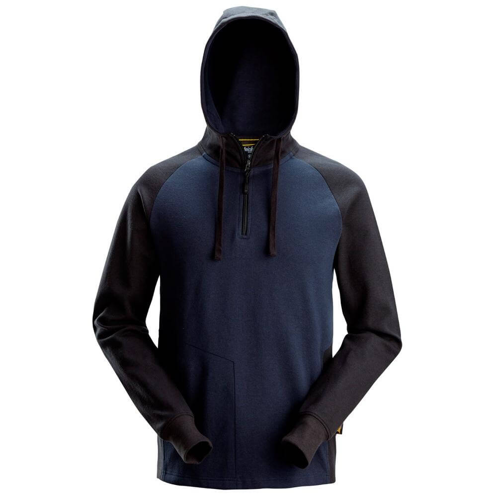 Snickers 2842 Two Coloured Half Zip Hoodie Navy Black Main #colour_navy-black