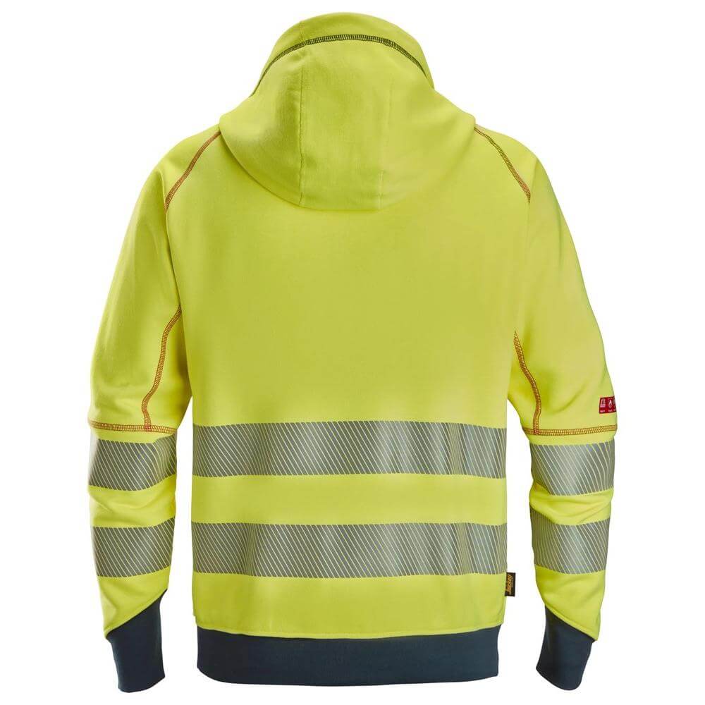 Snickers 2866 ProtecWork Arc Full Zip Hoodie High Vis Class 3 Hi Vis Yellow Navy back #colour_hi-vis-yellow-navy
