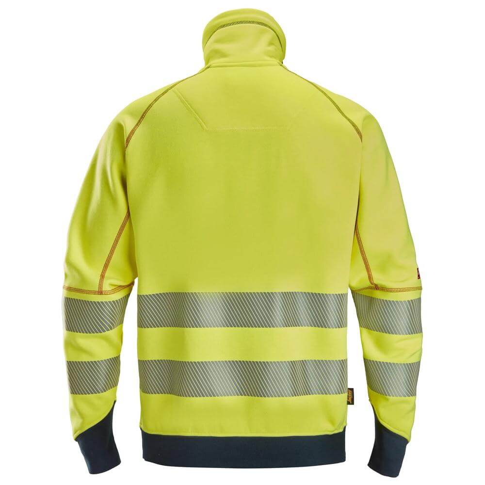 Snickers 2868 ProtecWork Arc Full Zip Sweater High Vis Class 3 Hi Vis Yellow Navy back #colour_hi-vis-yellow-navy
