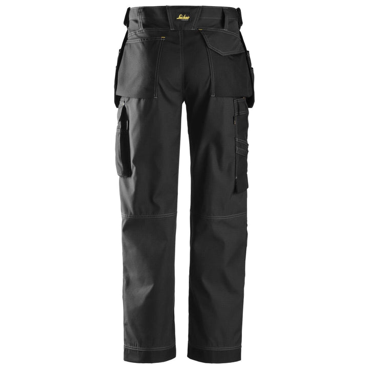 Snickers 3213 Craftsmen Loose Fit Holster Pocket Trousers Rip Stop Black Black back #colour_black-black