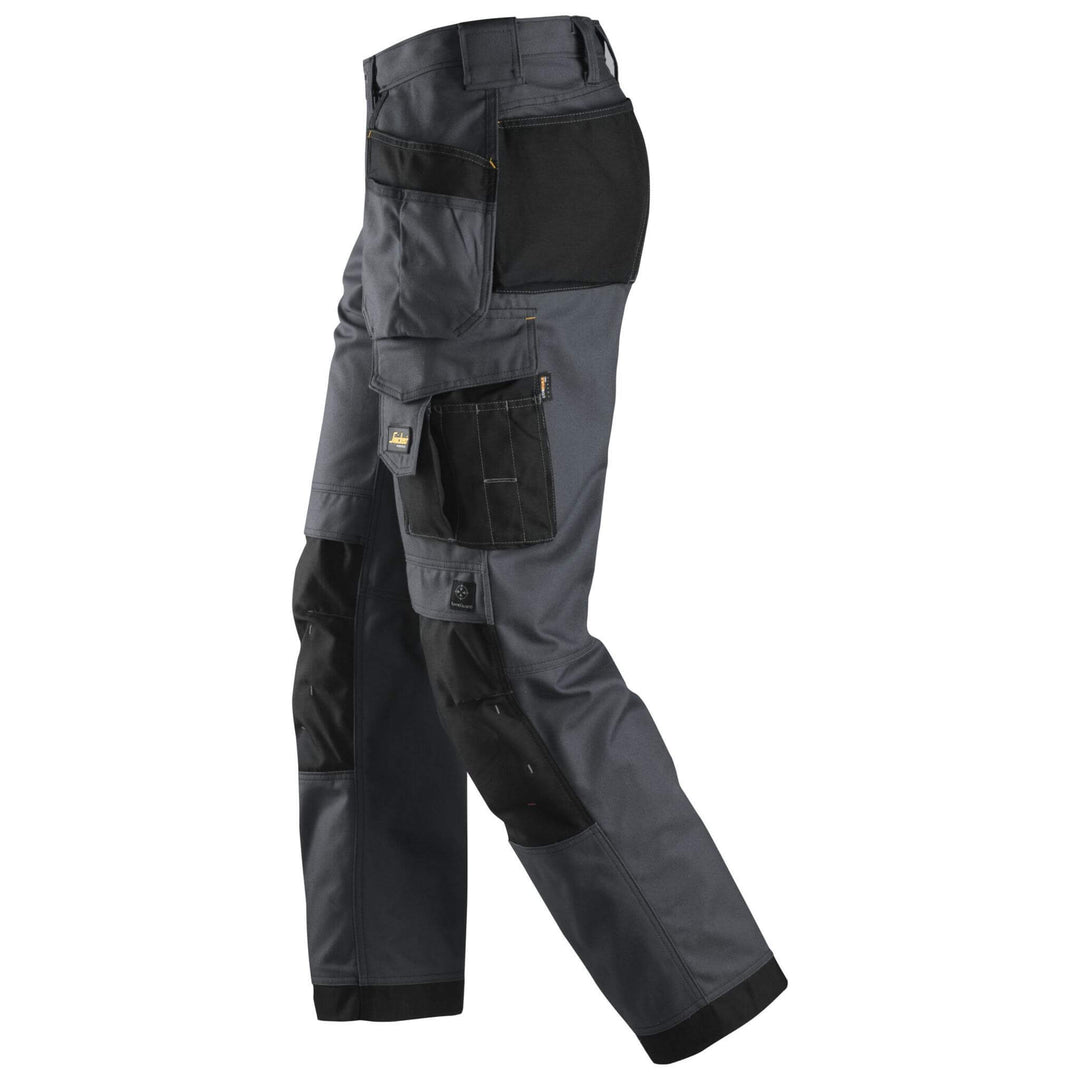 Snickers 3214 Craftsmen Loose Fit Holster Pocket Trousers Canvas+ Steel Grey Black left #colour_steel-grey-black