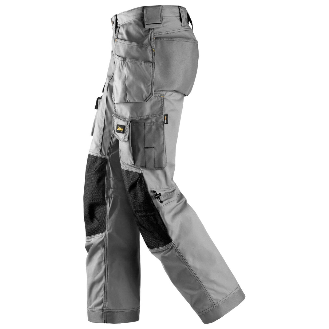 Snickers 3223 Floorlayer Loose Fit Holster Pocket Trousers Rip Stop Grey Black left #colour_grey-black