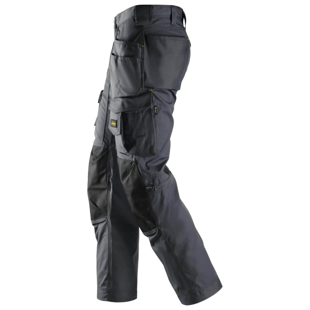 Snickers 3223 Floorlayer Loose Fit Holster Pocket Trousers Rip Stop Steel Grey Black left #colour_steel-grey-black