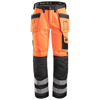 Snickers 3233 Hi Vis Loose Fit Holster Pocket Trousers Class 2 Hi Vis Orange Muted Black Main #colour_hi-vis-orange-muted-black