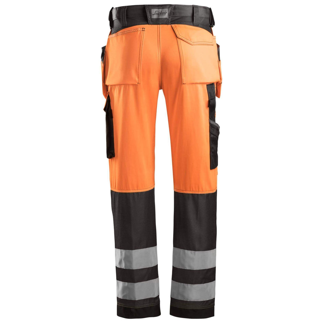 Snickers 3233 Hi Vis Loose Fit Holster Pocket Trousers Class 2 Hi Vis Orange Muted Black back #colour_hi-vis-orange-muted-black