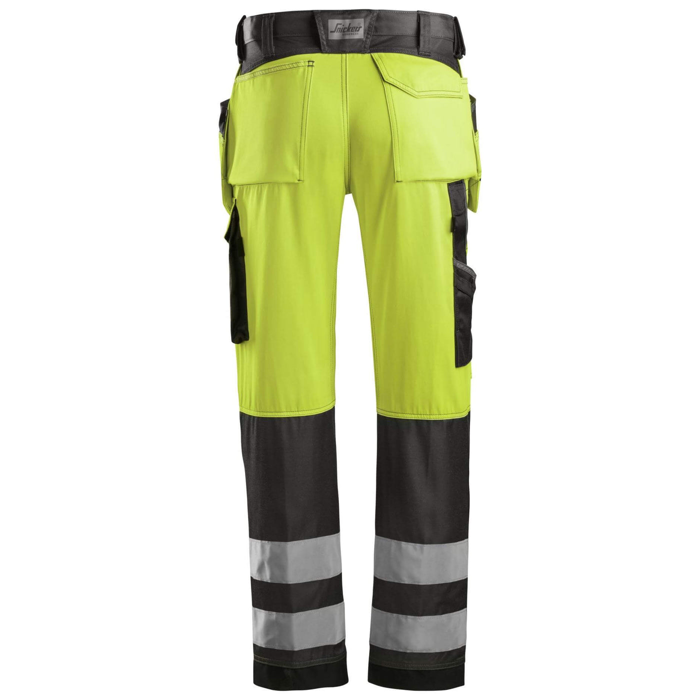 Snickers 3233 Hi Vis Loose Fit Holster Pocket Trousers Class 2 Hi Vis Yellow Muted Black back #colour_hi-vis-yellow-muted-black