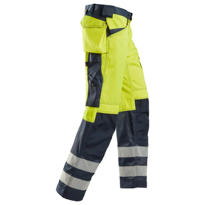 Snickers 3233 Hi Vis Loose Fit Holster Pocket Trousers Class 2 Hi Vis Yellow Navy Blue right #colour_hi-vis-yellow-navy-blue