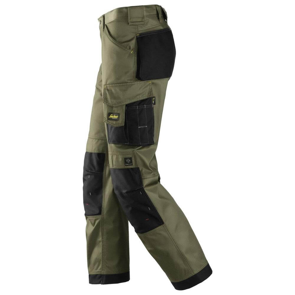 Snickers 3312 Craftsmen Loose Fit Trousers DuraTwill Olive Black left #colour_olive-black