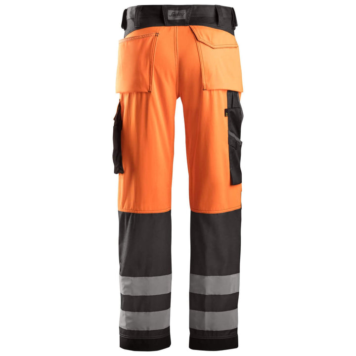 Snickers 3333 Loose Fit Hi Vis Trousers Class 2 Hi Vis Orange Muted Black back #colour_hi-vis-orange-muted-black