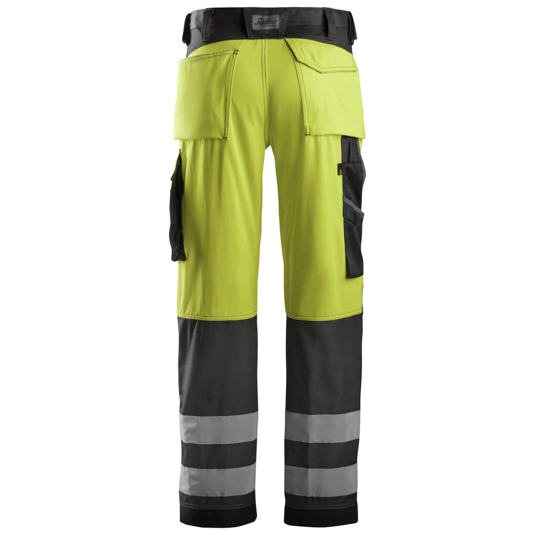 Snickers 3333 Loose Fit Hi Vis Trousers Class 2 Hi Vis Yellow Muted Black back #colour_hi-vis-yellow-muted-black