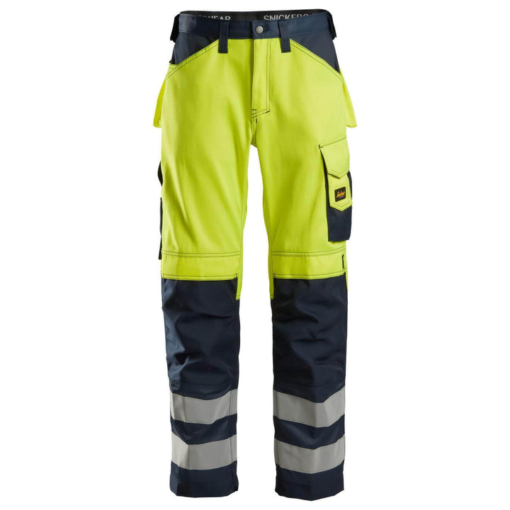 Snickers 3333 Loose Fit Hi Vis Trousers Class 2 Hi Vis Yellow Navy Blue Main #colour_hi-vis-yellow-navy-blue