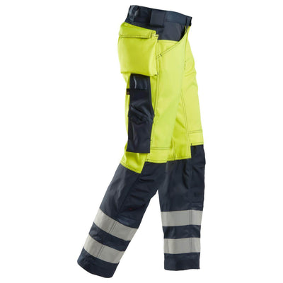 Snickers 3333 Loose Fit Hi Vis Trousers Class 2 Hi Vis Yellow Navy Blue right #colour_hi-vis-yellow-navy-blue