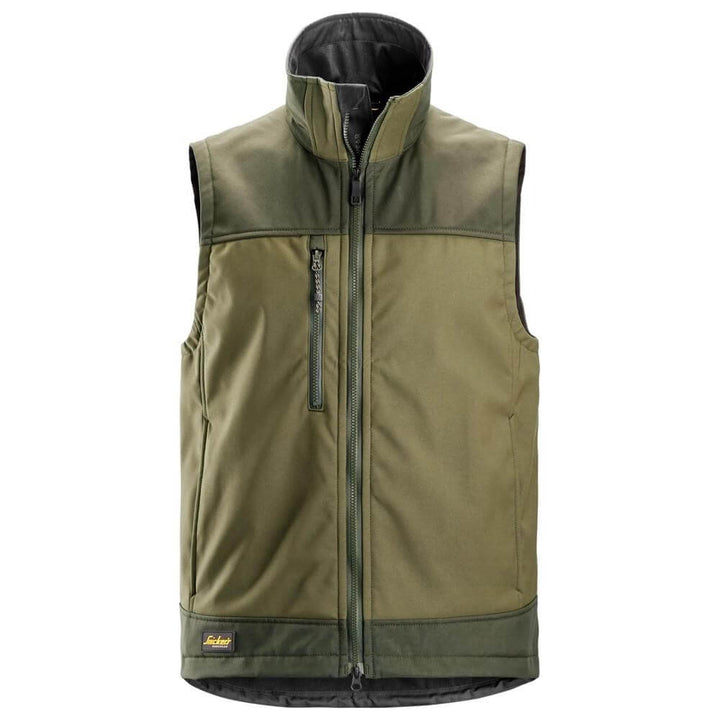 Snickers 4506 AllroundWork Softshell Stretch Vest Khaki Green Dark Khaki Green Main #colour_khaki-green-dark-khaki-green