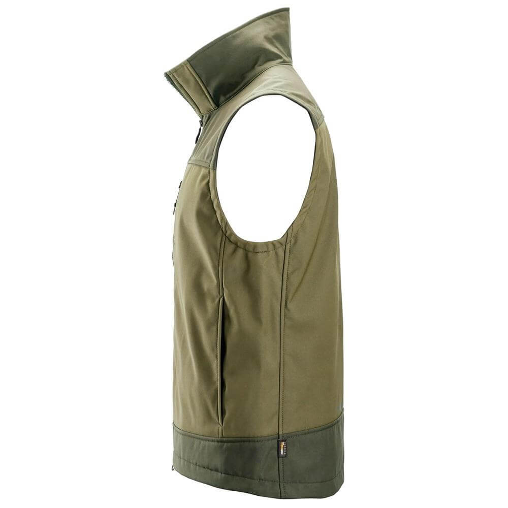 Snickers 4506 AllroundWork Softshell Stretch Vest Khaki Green Dark Khaki Green left #colour_khaki-green-dark-khaki-green