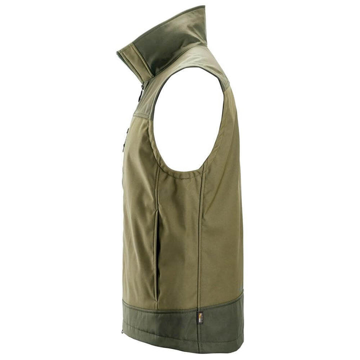 Snickers 4506 AllroundWork Softshell Stretch Vest Khaki Green Dark Khaki Green left #colour_khaki-green-dark-khaki-green