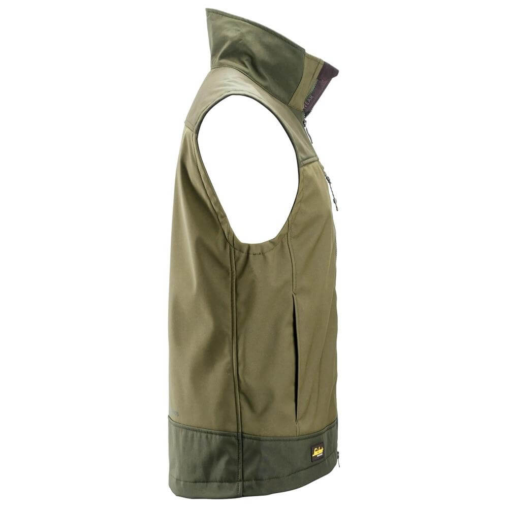 Snickers 4506 AllroundWork Softshell Stretch Vest Khaki Green Dark Khaki Green right #colour_khaki-green-dark-khaki-green