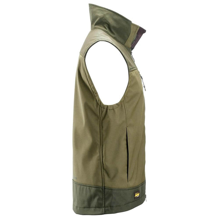 Snickers 4506 AllroundWork Softshell Stretch Vest Khaki Green Dark Khaki Green right #colour_khaki-green-dark-khaki-green