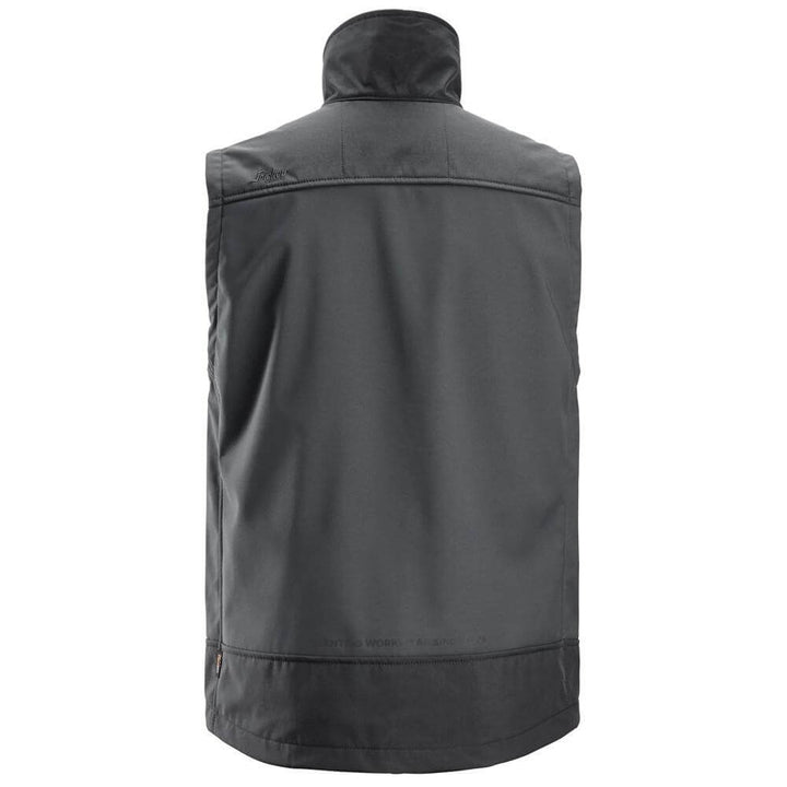 Snickers 4506 AllroundWork Softshell Stretch Vest Steel Grey Dark Steel Grey back #colour_steel-grey-dark-steel-grey