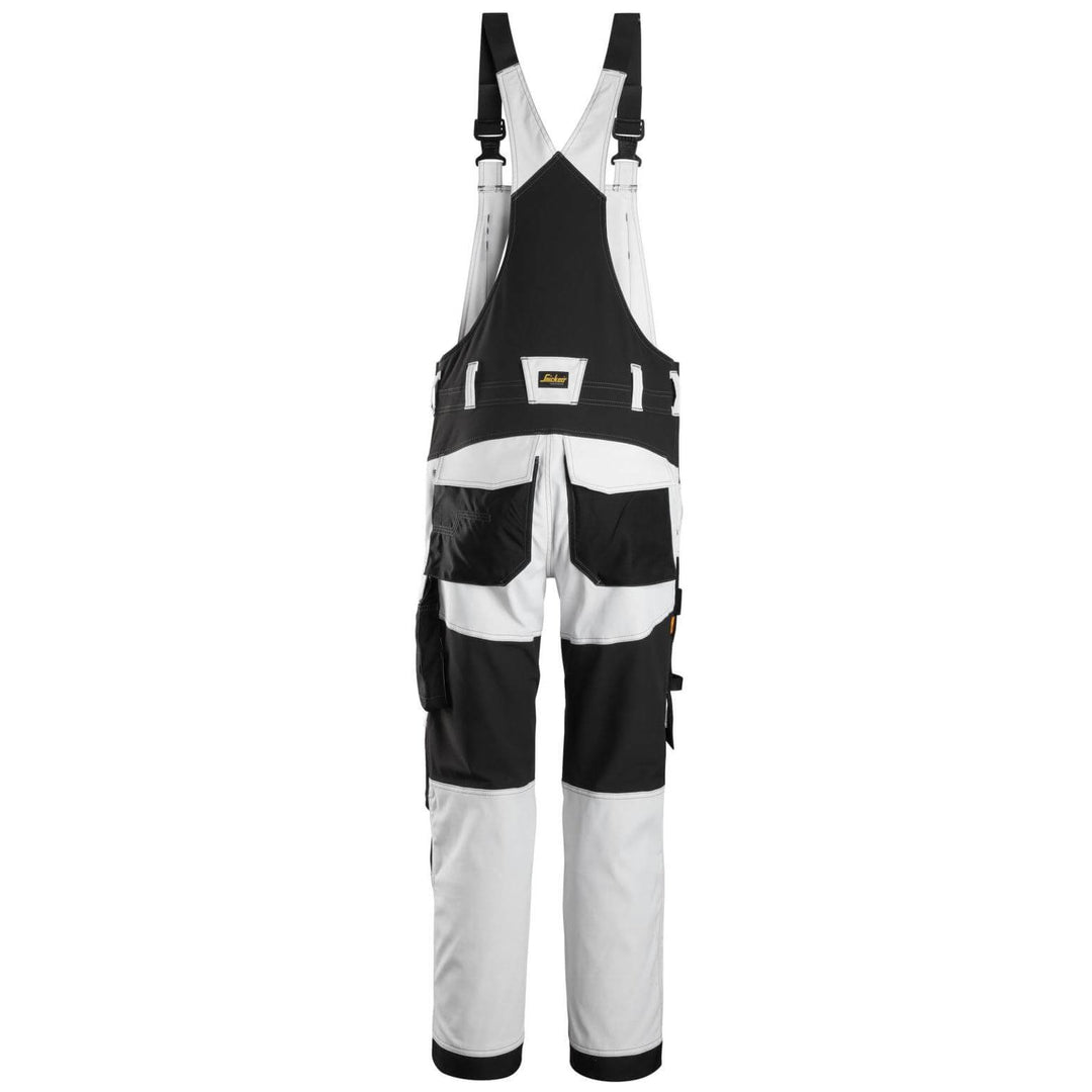 Snickers 6051 AllroundWork Stretch Bib and Brace Trousers White Black back #colour_white-black