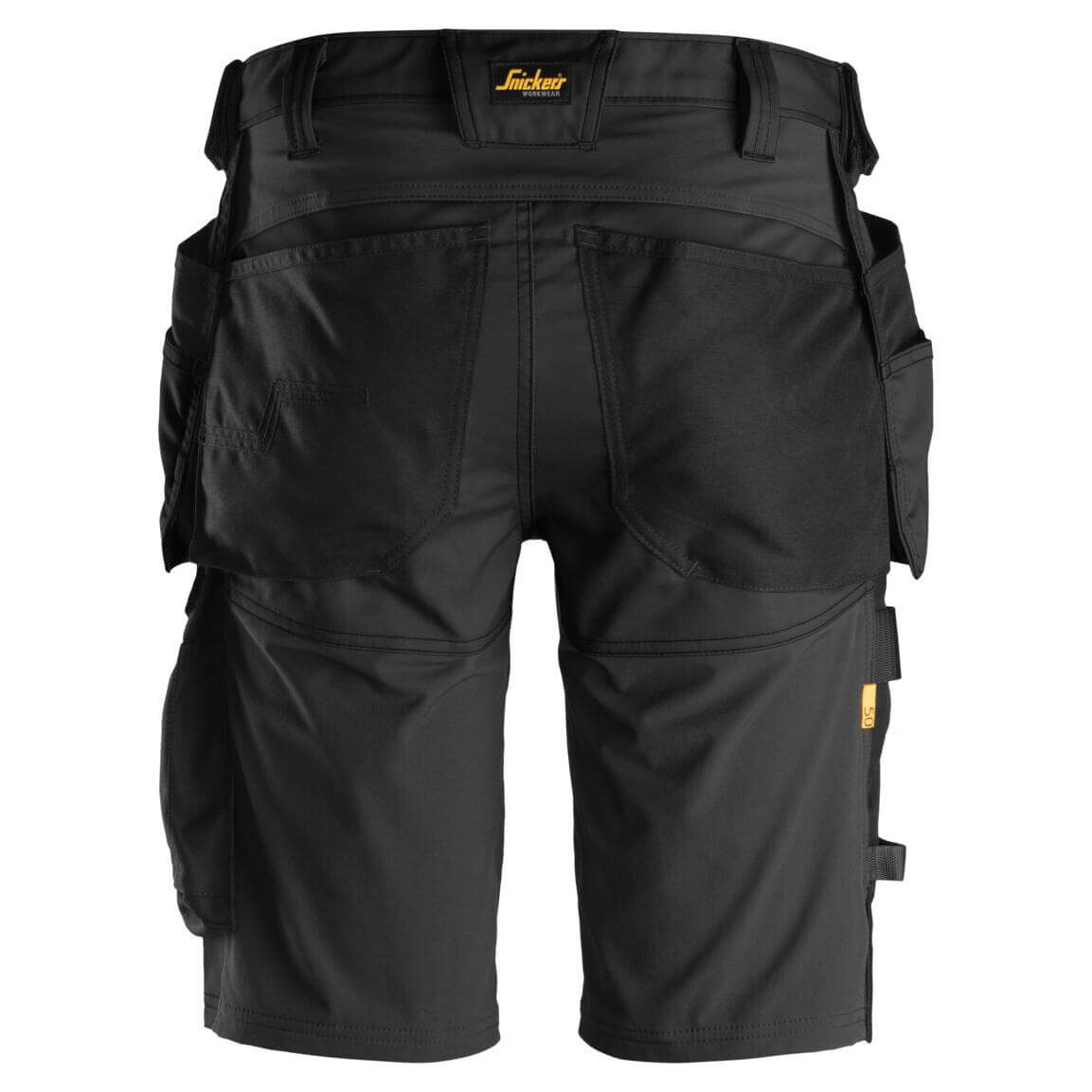 Snickers 6141 AllroundWork Slim Fit Stretch Shorts with Holster Pockets Black Black back #colour_black-black