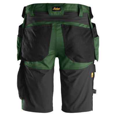 Snickers 6141 AllroundWork Slim Fit Stretch Shorts with Holster Pockets Forest Green Black back #colour_forest-green-black