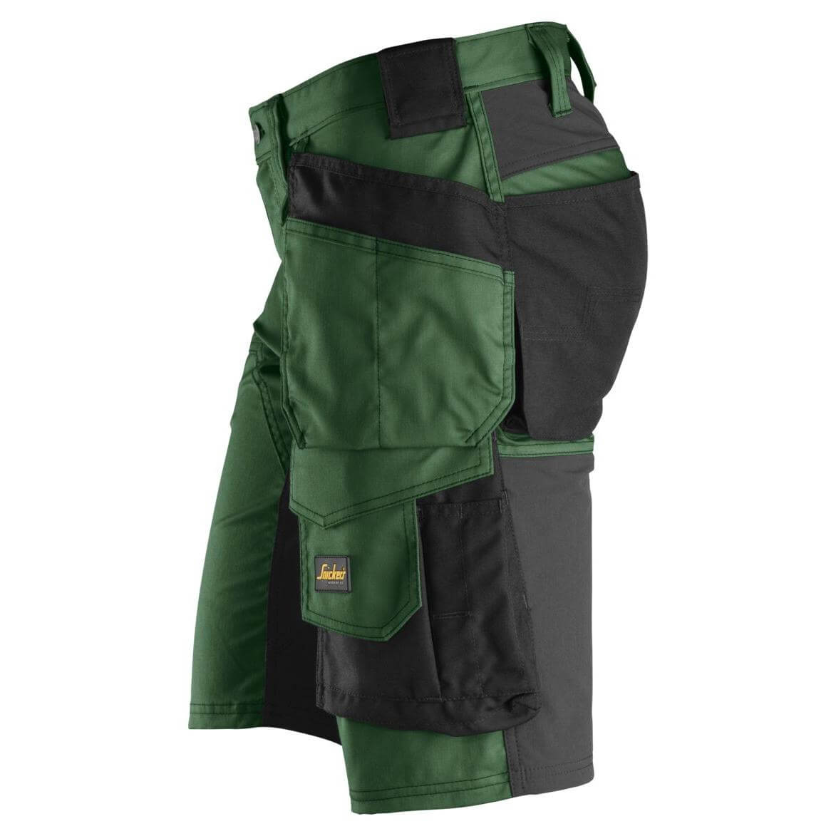 Snickers 6141 AllroundWork Slim Fit Stretch Shorts with Holster Pockets Forest Green Black left #colour_forest-green-black
