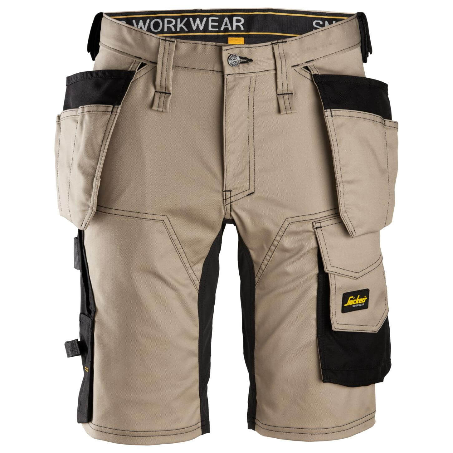 Snickers 6141 AllroundWork Slim Fit Stretch Shorts with Holster Pockets Khaki Black Main #colour_khaki-black