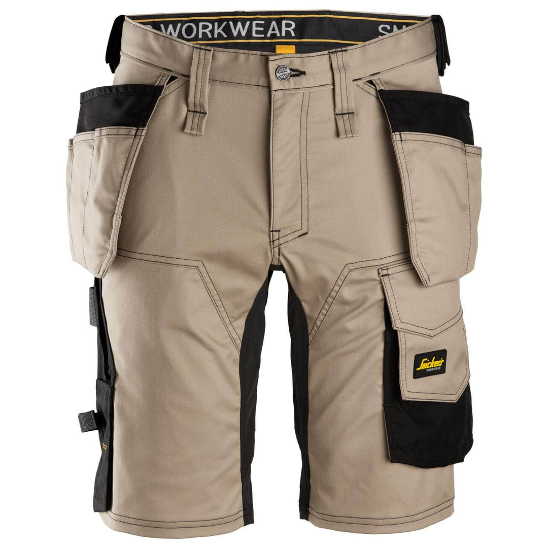 Snickers 6141 AllroundWork Slim Fit Stretch Shorts with Holster Pockets Khaki Black Main #colour_khaki-black