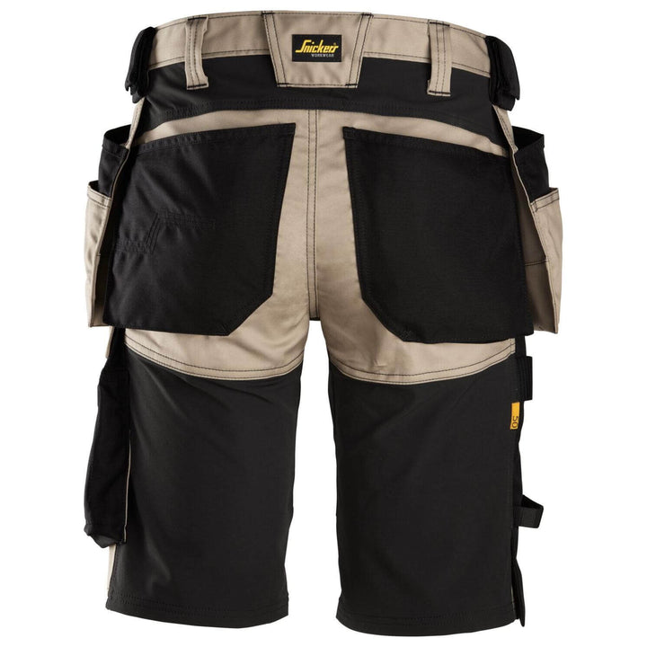 Snickers 6141 AllroundWork Slim Fit Stretch Shorts with Holster Pockets Khaki Black back #colour_khaki-black