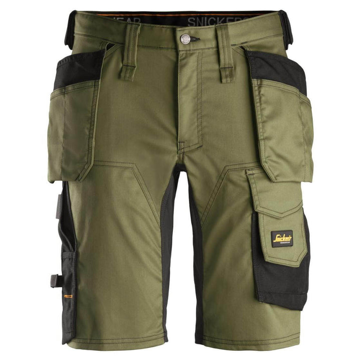 Snickers 6141 AllroundWork Slim Fit Stretch Shorts with Holster Pockets Khaki Green Black Main #colour_khaki-green-black