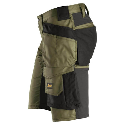 Snickers 6141 AllroundWork Slim Fit Stretch Shorts with Holster Pockets Khaki Green Black left #colour_khaki-green-black