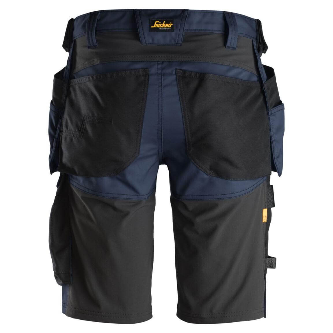 Snickers 6141 AllroundWork Slim Fit Stretch Shorts with Holster Pockets Navy Black back #colour_navy-black