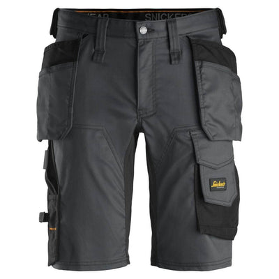 Snickers 6141 AllroundWork Slim Fit Stretch Shorts with Holster Pockets Steel Grey Black Main #colour_steel-grey-black