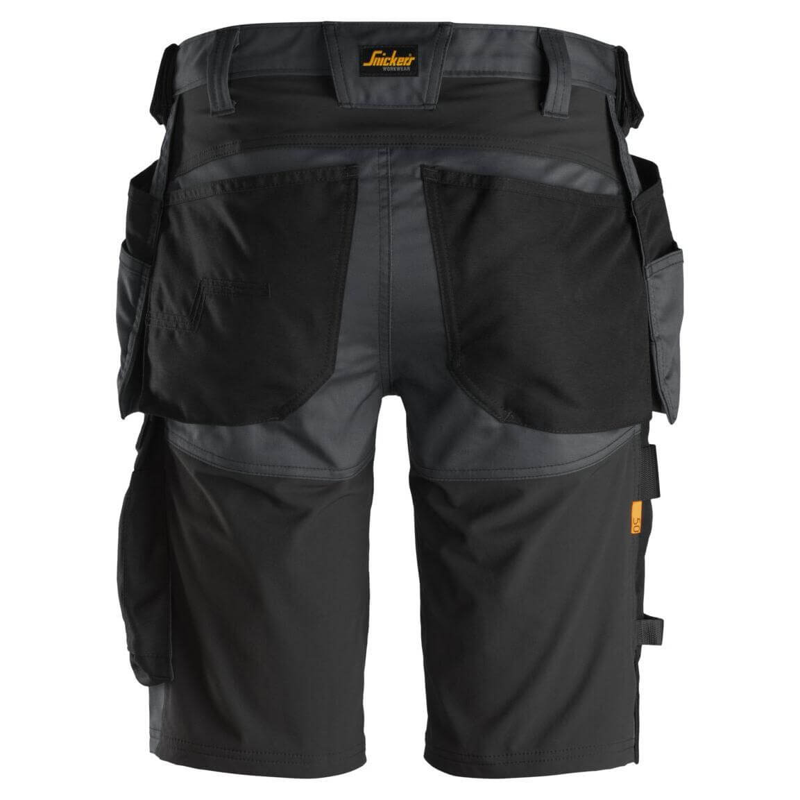Snickers 6141 AllroundWork Slim Fit Stretch Shorts with Holster Pockets Steel Grey Black back #colour_steel-grey-black