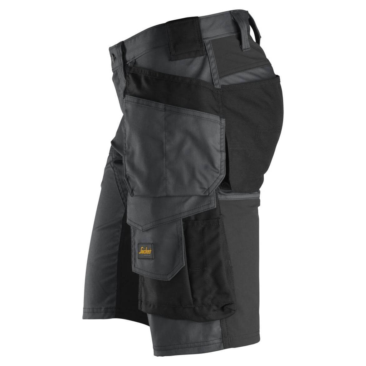 Snickers 6141 AllroundWork Slim Fit Stretch Shorts with Holster Pockets Steel Grey Black left #colour_steel-grey-black