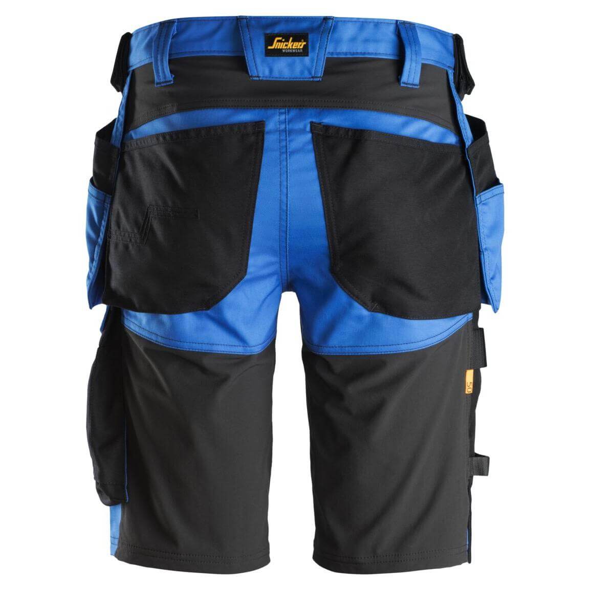 Snickers 6141 AllroundWork Slim Fit Stretch Shorts with Holster Pockets True Blue Black back #colour_true-blue-black