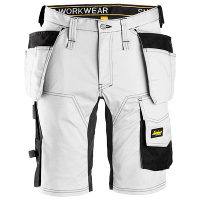 Snickers 6141 AllroundWork Slim Fit Stretch Shorts with Holster Pockets White Black Main #colour_white-black
