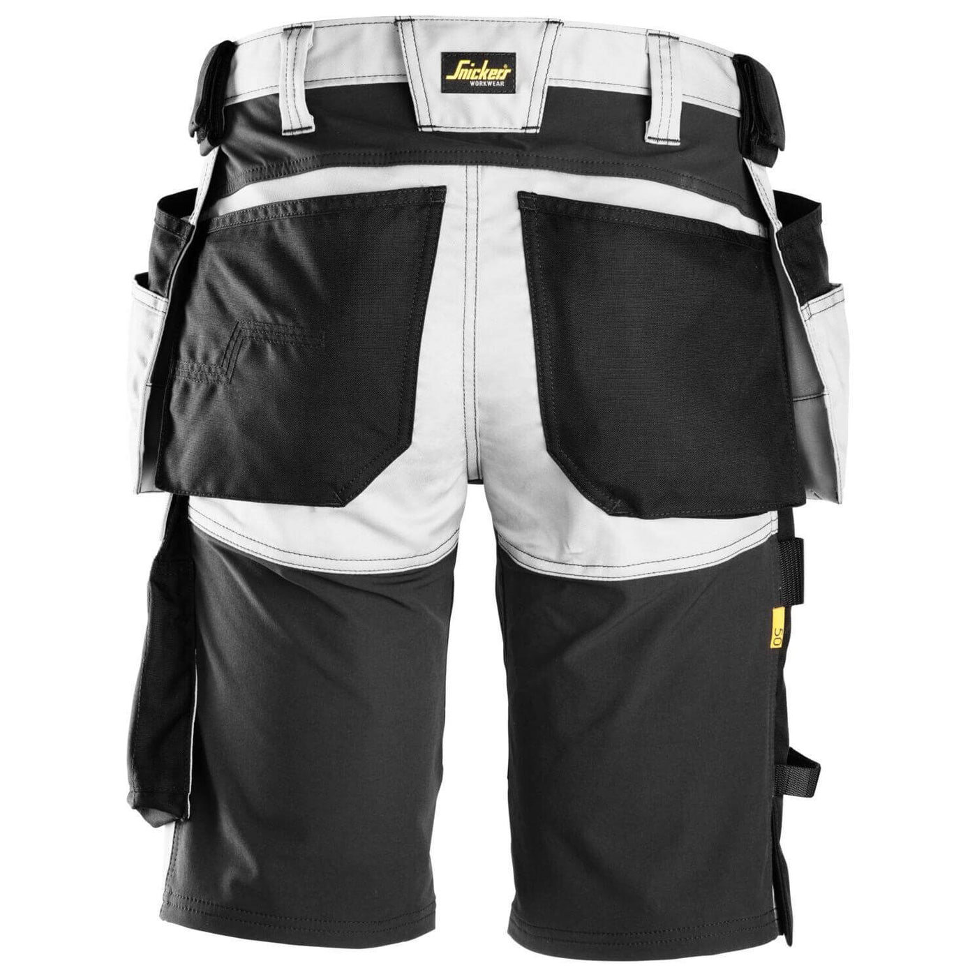 Snickers 6141 AllroundWork Slim Fit Stretch Shorts with Holster Pockets White Black back #colour_white-black