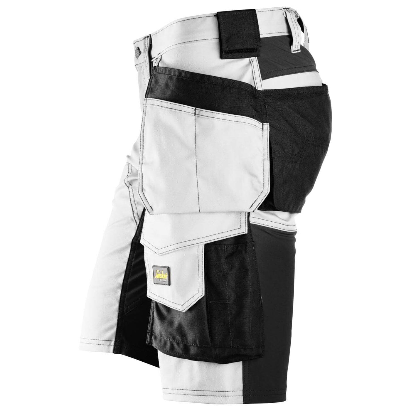 Snickers 6141 AllroundWork Slim Fit Stretch Shorts with Holster Pockets White Black left #colour_white-black