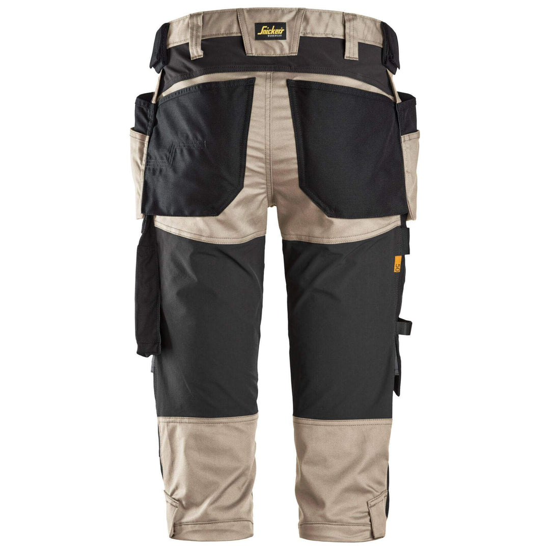 Snickers 6142 AllroundWork Slim Fit Stretch Pirate Shorts with Holster Pockets Khaki Black back #colour_khaki-black