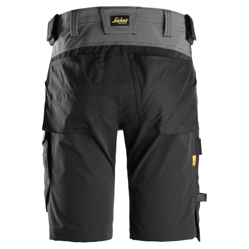 Snickers 6173 AllroundWork 4 way Stretch Shorts Steel Grey Black back #colour_steel-grey-black